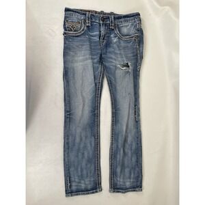 Rock Revival James White Patch Relaxed Straight Jeans Mens Size 32 Blue